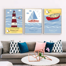 Load image into Gallery viewer, Modern A4 Art Print Poster Nordic Minimalist Wall Picture Cartoon Fish lighthouse Canvas Painting Kids Room Home Decor

