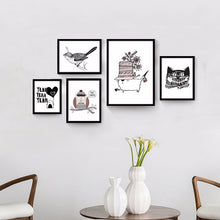 Load image into Gallery viewer, Nordic Animal Canvas Art Print Painting Poster of Cat and Owl Cartoon Canvas Painting For Kids Room
