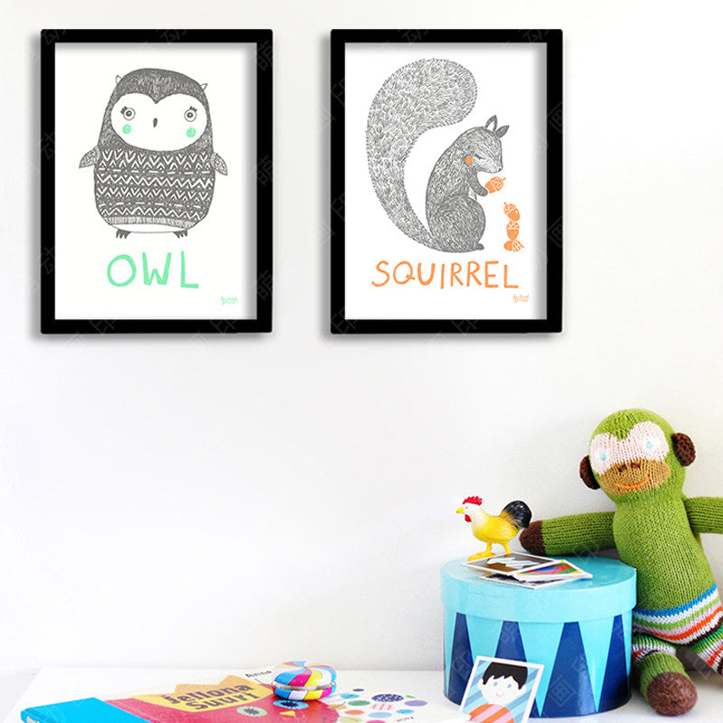 wall paintings Nordic owl squirrel Posters decorative wall painting Canvas Art Print Wall Pictures Home Decoration