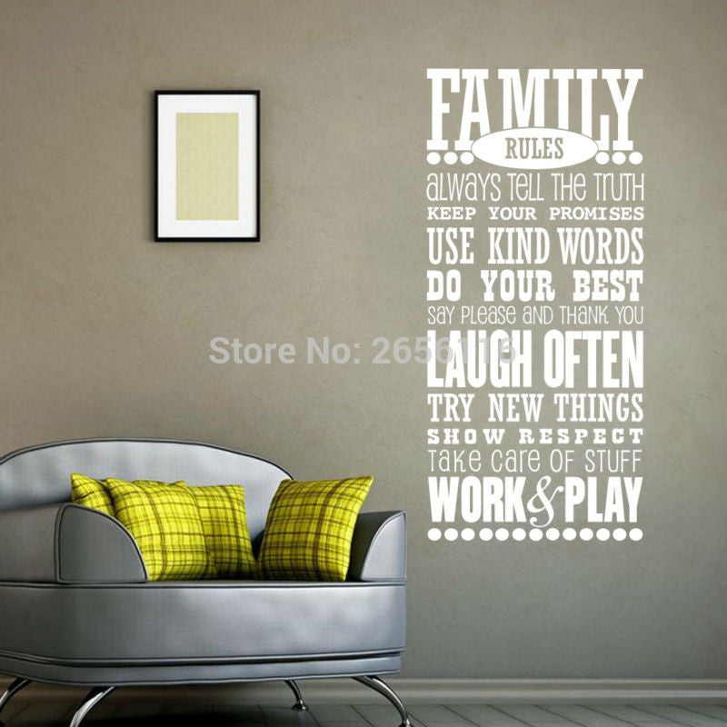 Family Rules Quotes Wall Decals for Living Room Art Mural Wall Stickers Lettering home decor Room Decoration