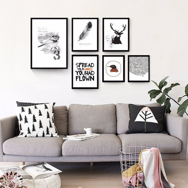 NEW Art Picture black and white Canvas Prints wall art Modern painting Home Decorative letters birds Deer geometry no frame