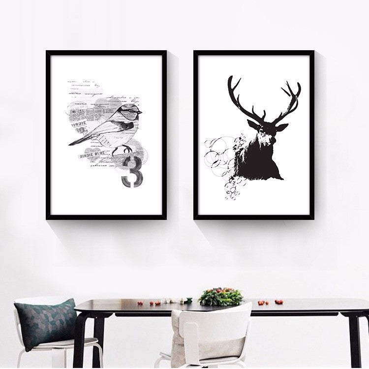 NEW Art Picture black and white Canvas Prints wall art Modern painting Home Decorative letters birds Deer geometry no frame