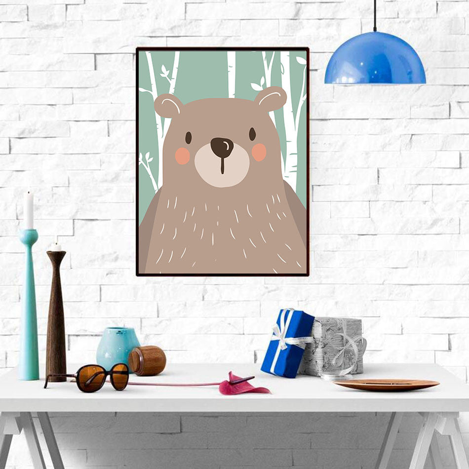 NEW Cute Animals Forest Nordic Posters and Prints Canvas Wall Art Oil Painting Wall Pictrues For Living Room Home Decor NO Frame