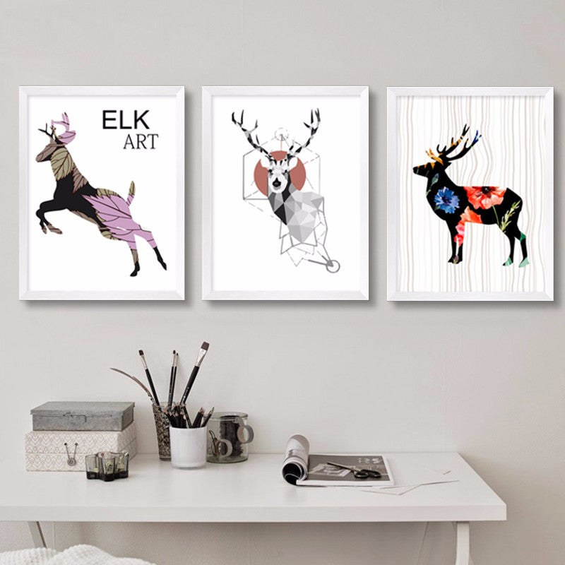 Cute Elk Animals Canvas Painting Modern Astract Oil Print Poster Cuadros Art Canvas Wall Picture for Bedroom Home Decor No Frame