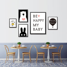 Load image into Gallery viewer, Modern Minimalist Nordic Black White Kawaii Animals Large Art Prints Poster Kids Room Home Decor Wall Picture Canvas Painting
