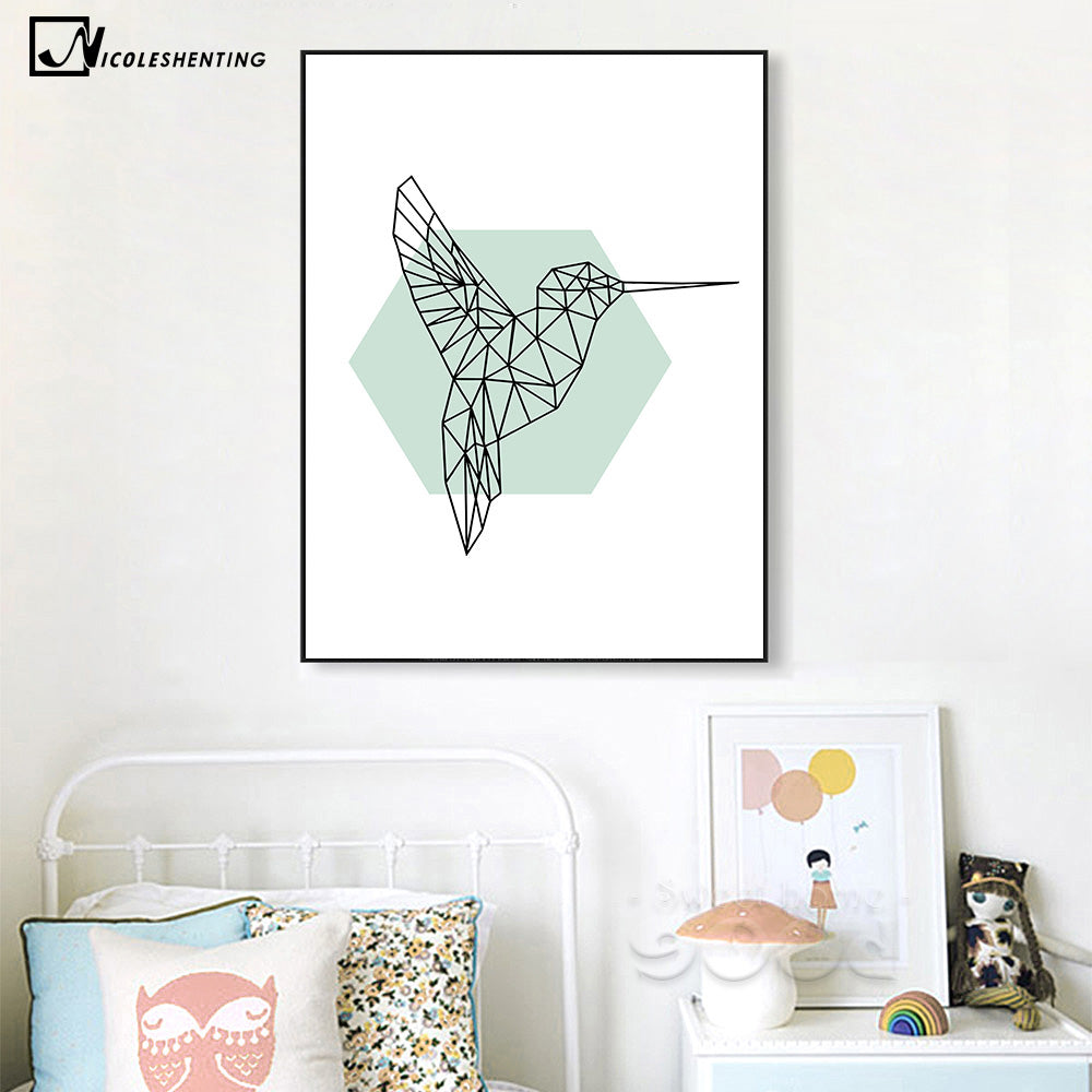Nordic Art Geometry Woodpecker Bird Canvas Poster Minimalism Painting Abstract Wall Picture Print Modern Home Room Decoration