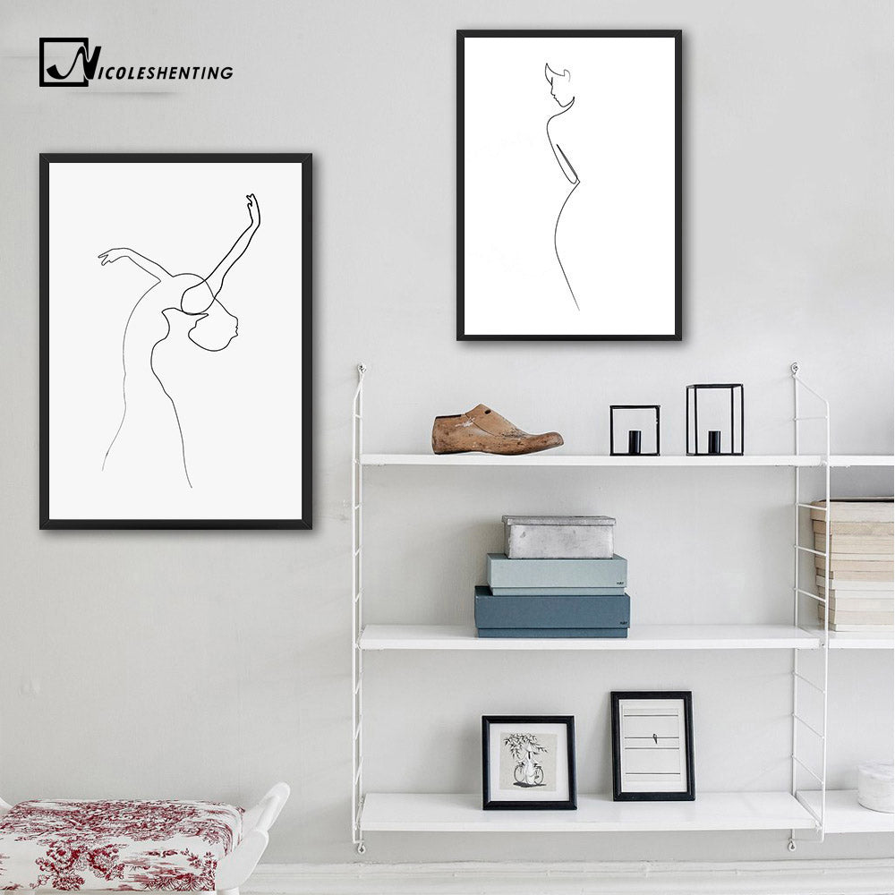 NICOLESHENTING Dance Girl Abstract Poster Simple Linear Art Minimalist Canvas Painting Wall Picture Print Modern Home Decoration