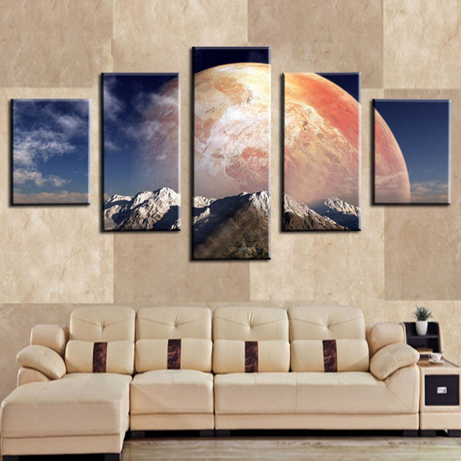 Unframed 5 Panel Big Moon Surface Modern Home Wall Decor HD Canvas Print Painting Wall Art Picture For Living Room Decoration