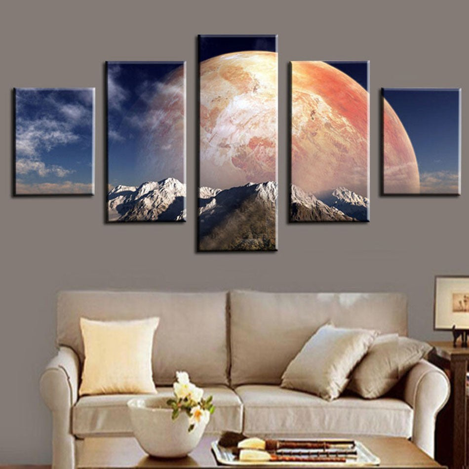 Unframed 5 Panel Big Moon Surface Modern Home Wall Decor HD Canvas Print Painting Wall Art Picture For Living Room Decoration