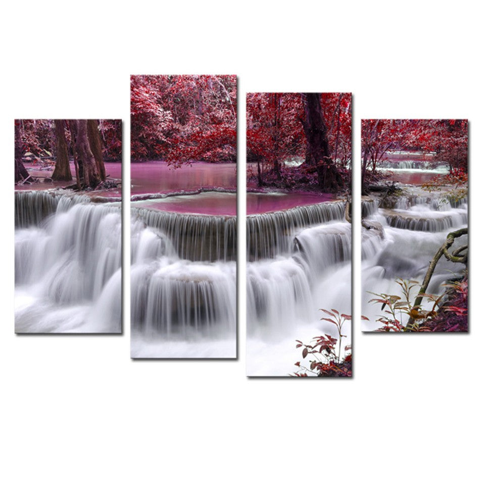 Unframed 4 Panel Mangrove Waterfall Landscape Modern Print On Canvas Painting Home Wall Decor For Living Room Wall Art Picture