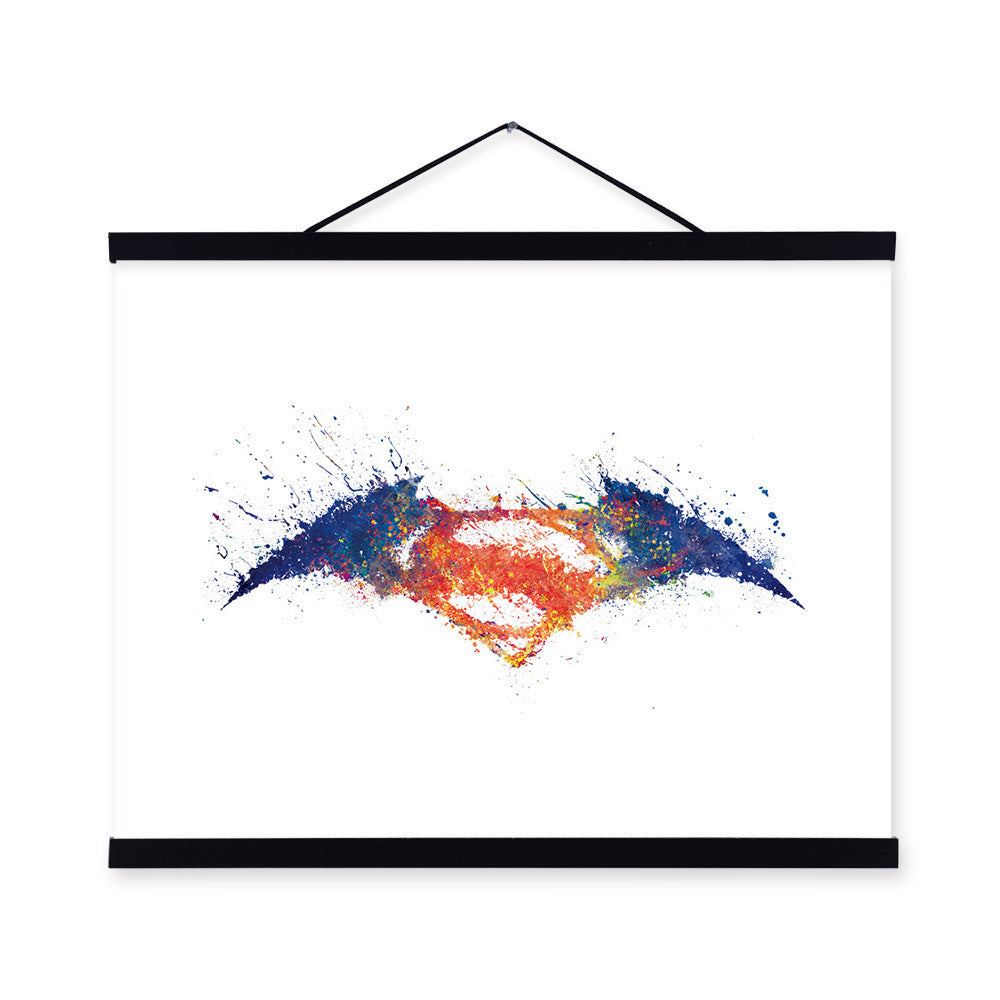 Original Watercolor Batman vs Superman Logo A4 Movie Art Print Poster Wall Picture Canvas Painting No Framed Gift Home Decor