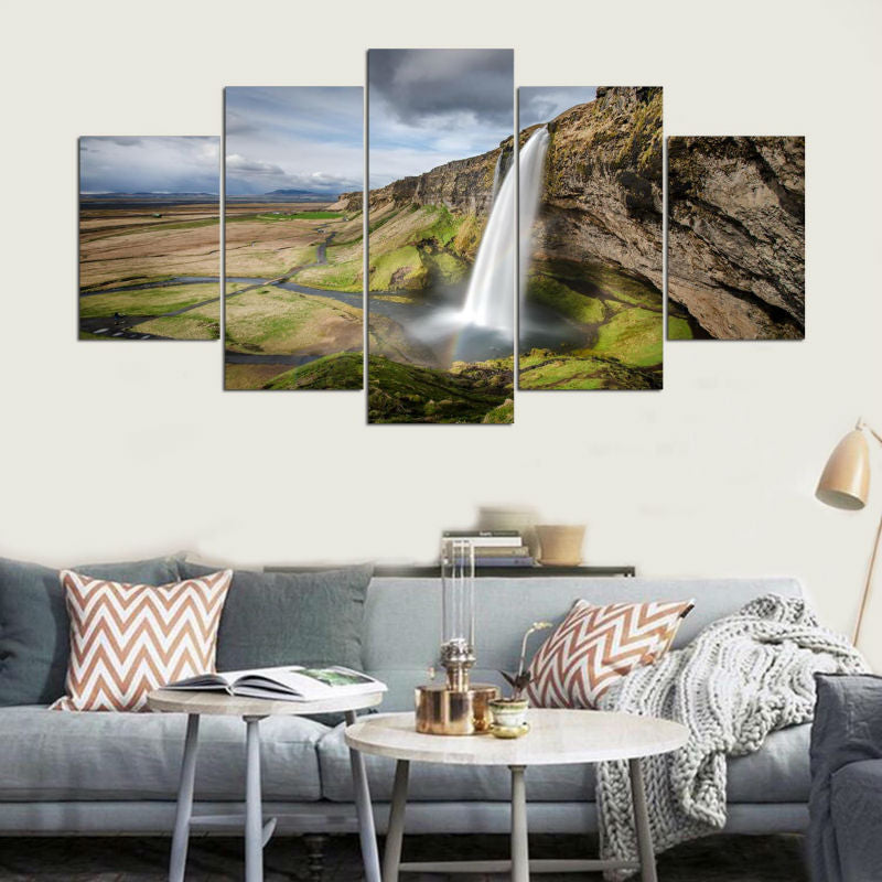 Wall Art Canvas Painting 5 Panel Waterfall Landscape Poster Wall Pictures For Living Room Home Decor Modular Pictures PENGDA