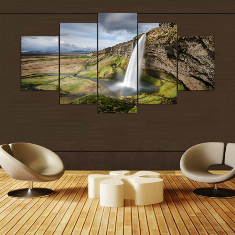 Wall Art Canvas Painting 5 Panel Waterfall Landscape Poster Wall Pictures For Living Room Home Decor Modular Pictures PENGDA