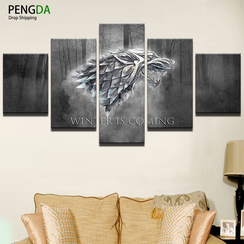 Canvas Wall Art Prints Winter Is Coming Painting Frame Modern Pictures 5 Panels TV Play Game Of Thrones Poster Home Decor PENGDA