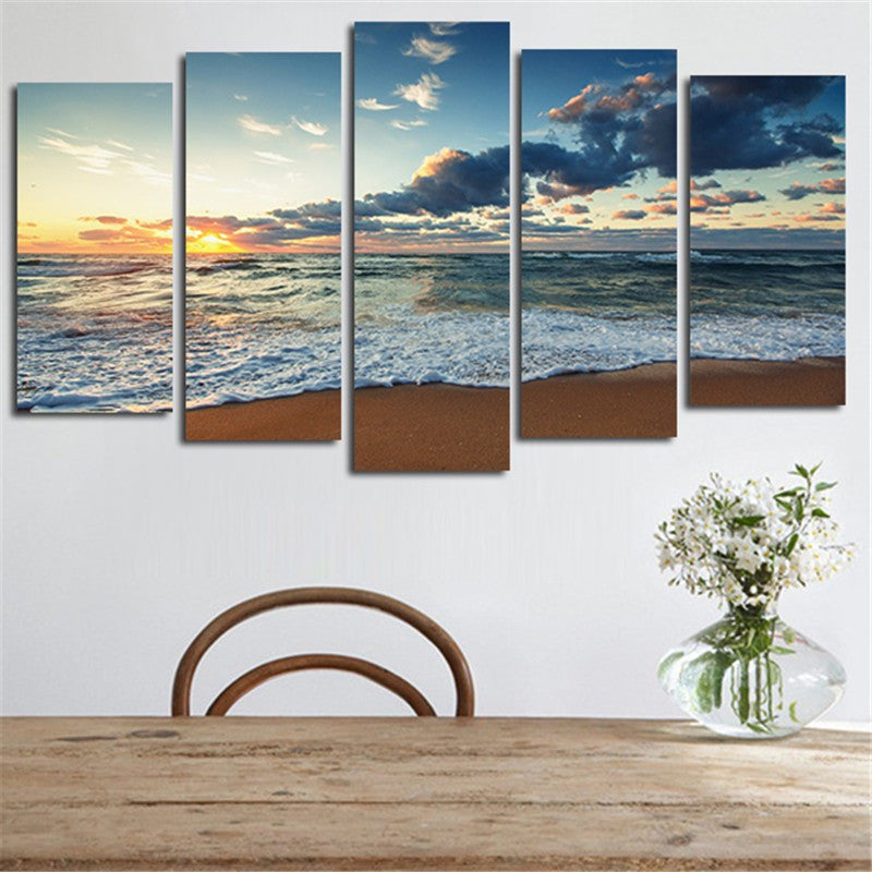 2016 Wall Art Printed Canvas Painting Sea Beach Landscape Home Decoration Modular Pictures Posters For Living Room No Frame 5pcs
