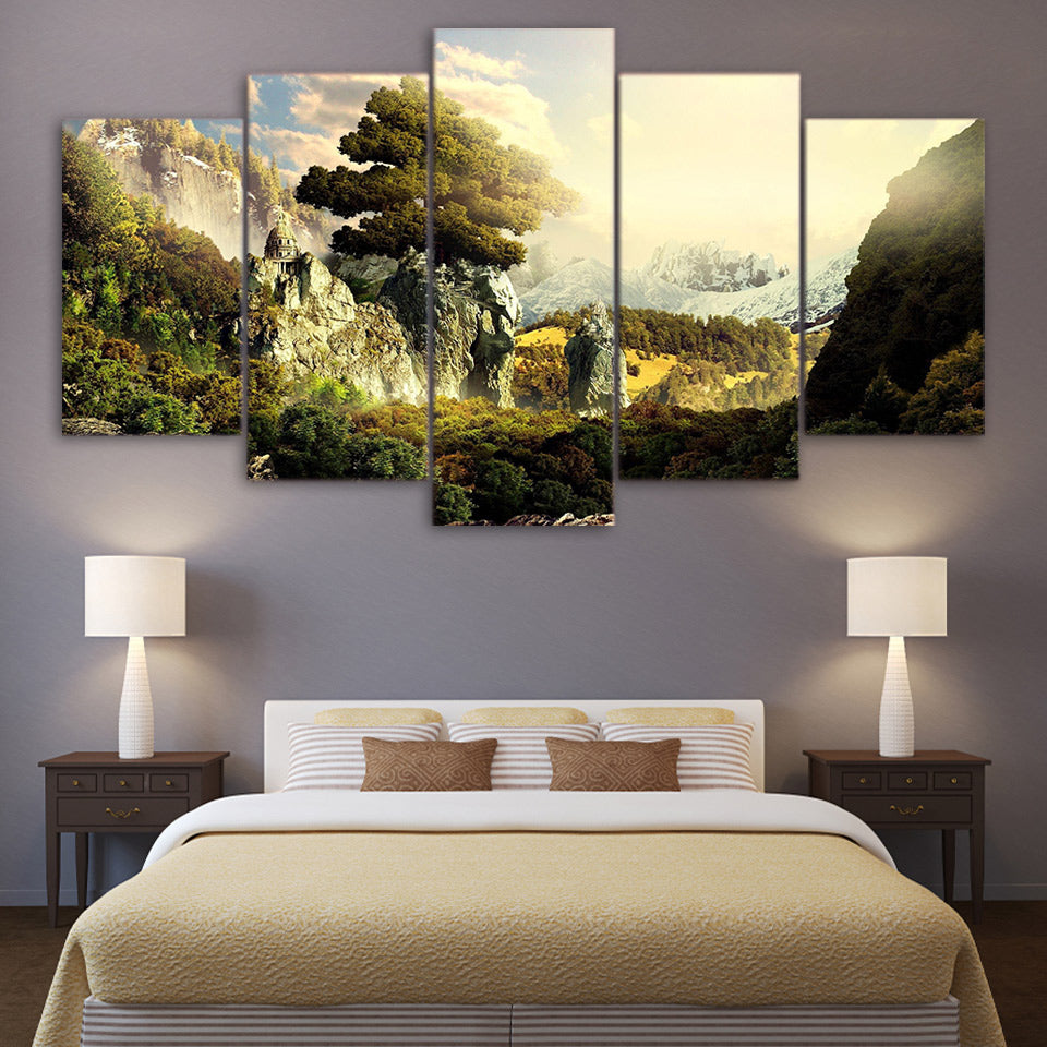 Modern Painting HD Printed Canvas For Room Wall Art 5 Panels Poster Natural Paradise Landscape Pictures Home Decor Frame PENGDA