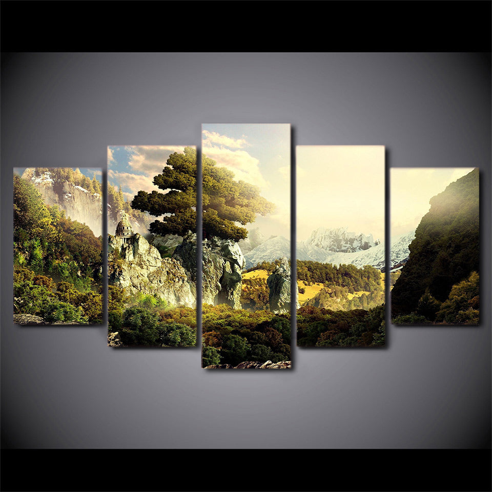 Modern Painting HD Printed Canvas For Room Wall Art 5 Panels Poster Natural Paradise Landscape Pictures Home Decor Frame PENGDA