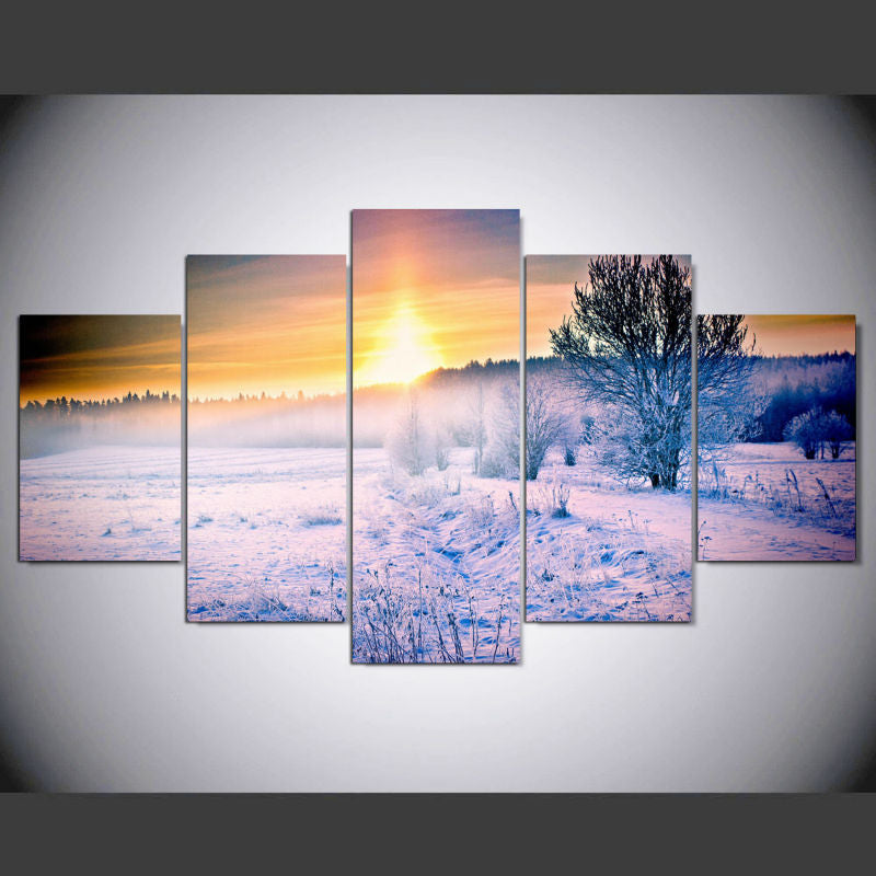 Canvas Oil Painting Cuadros Home Decoration Wall Art Pictures 5 Panel Snow Landscape Painting For Living Room Prints PENGDA