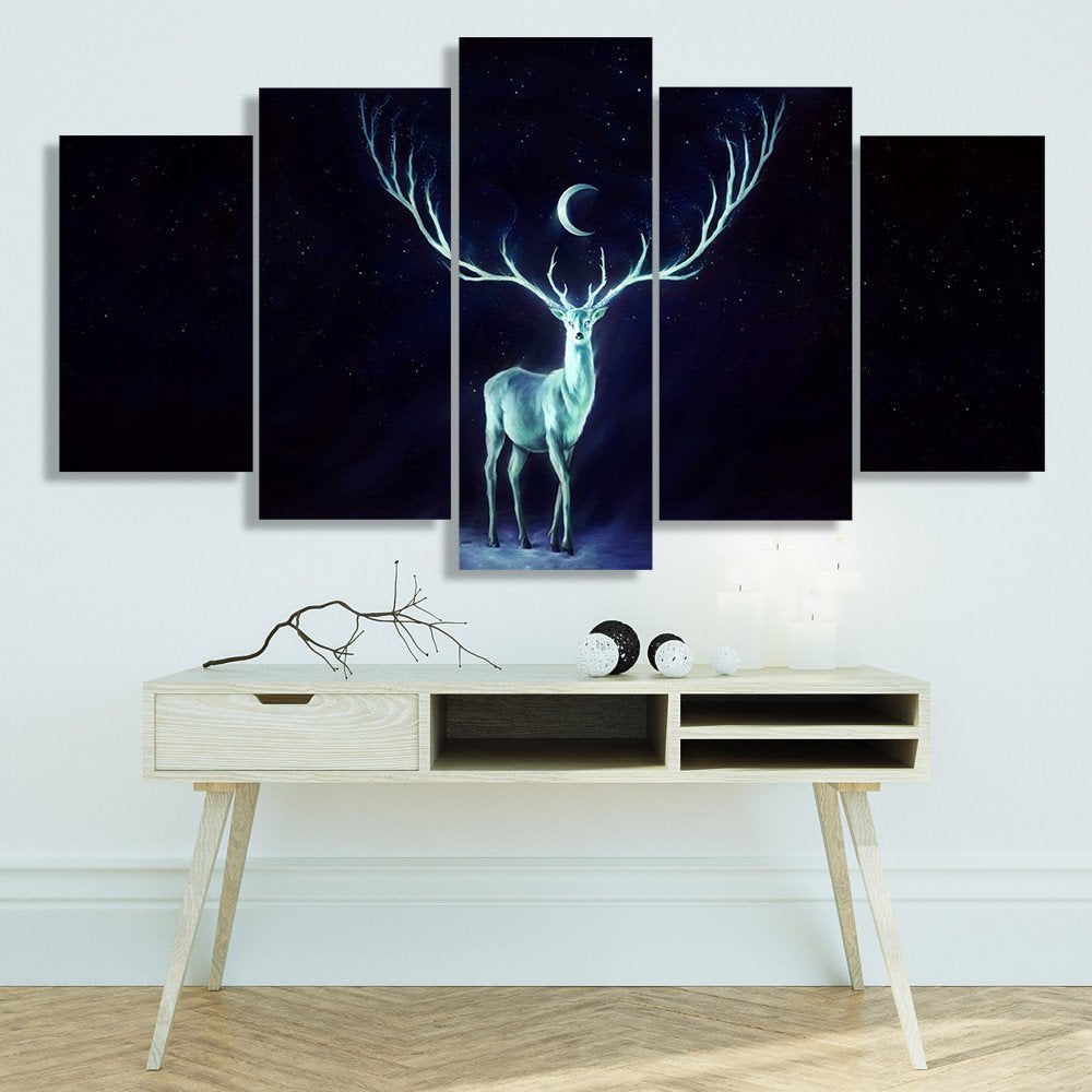 Modern Canvas Art Painting Frame Room HD Print Wall Art 5 Panel Abstract Picture Moonlight Animal Deer Poster Home Decor PENGDA