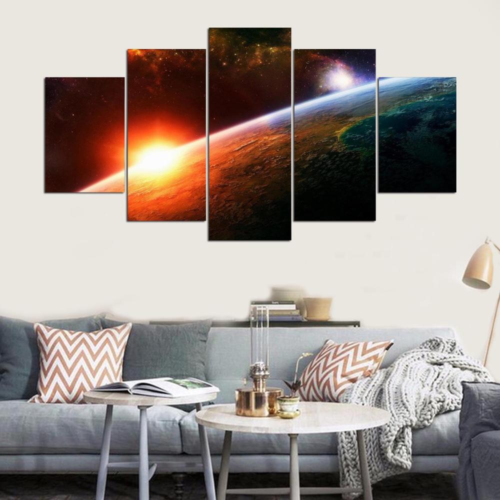 Wall Art Canvas Painting Poster Wall Pictures For Living Room 5 Panel Beautiful Planets Home Decor Modular Pictures PENGDA