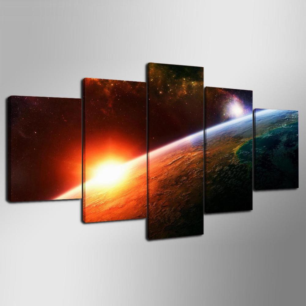 Wall Art Canvas Painting Poster Wall Pictures For Living Room 5 Panel Beautiful Planets Home Decor Modular Pictures PENGDA