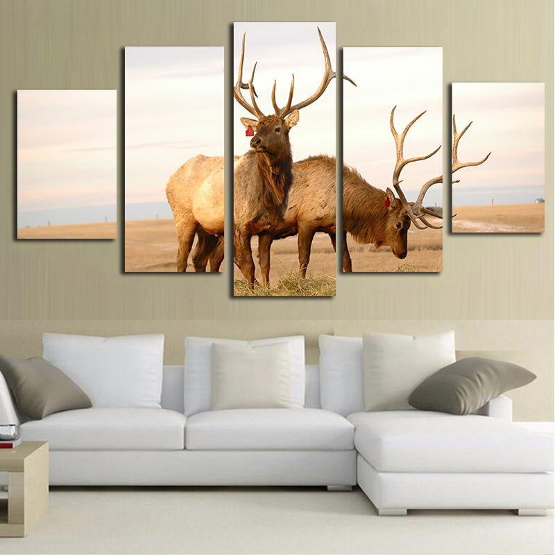 Canvas Painting Wall Art Pictures For Living Room Decorative Frame 5 Panel Modern HD Printed Prairie Animal Deers Poster PENGDA