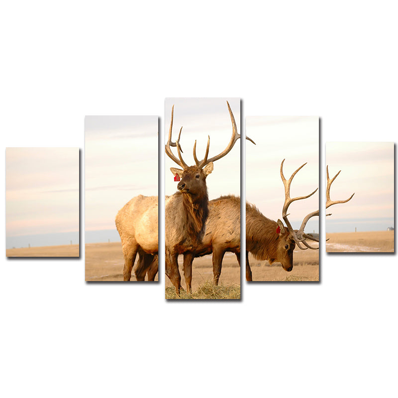 Canvas Painting Wall Art Pictures For Living Room Decorative Frame 5 Panel Modern HD Printed Prairie Animal Deers Poster PENGDA