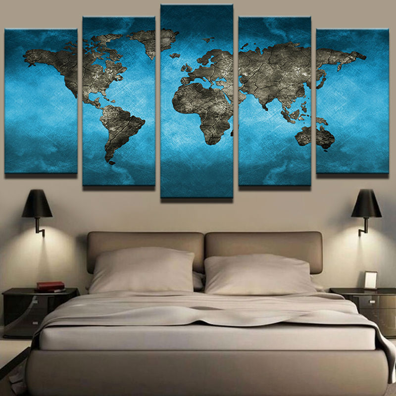 Painting Print On Canvas Home Decoration Wall Art Wall Picture For Living Room Framed 5 Panels World Map Canvas Painting Poster