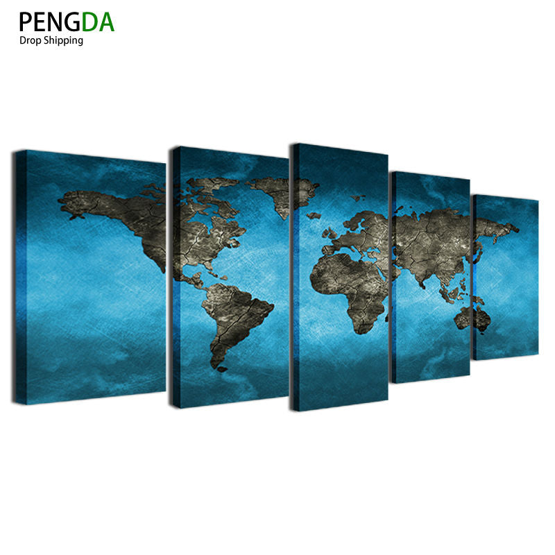 Painting Print On Canvas Home Decoration Wall Art Wall Picture For Living Room Framed 5 Panels World Map Canvas Painting Poster