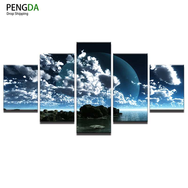 Modern Home Wall Decor Picture Art HD Print Painting On Canvas Artworks 5 Panel Moon Seas Of Clouds Sky Seascape Frames PENGDA