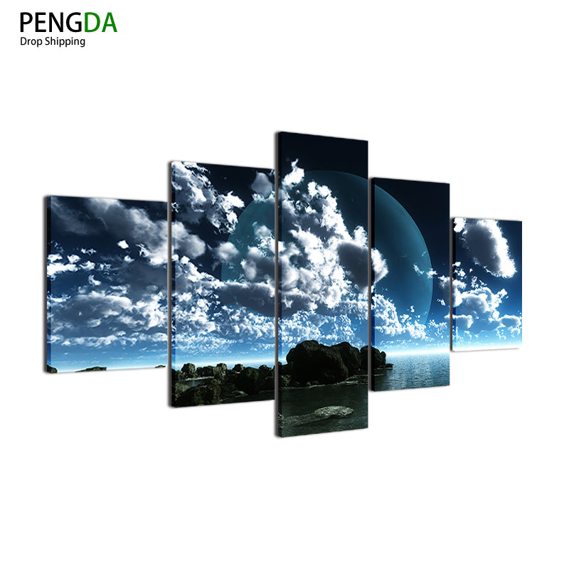 Modern Home Wall Decor Picture Art HD Print Painting On Canvas Artworks 5 Panel Moon Seas Of Clouds Sky Seascape Frames PENGDA
