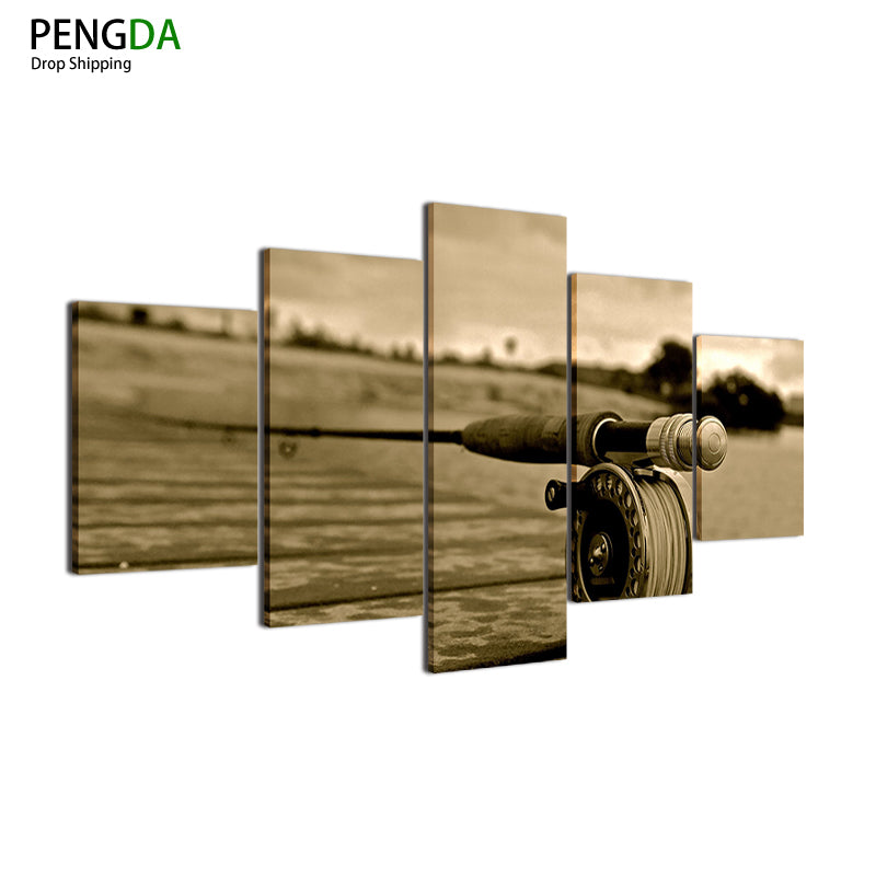 Canvas HD Printed Painting For Living Room Picture Frames Modern Artworks 5 Panel Fishing Rod Poster Wall Art Home Decor PENGDA