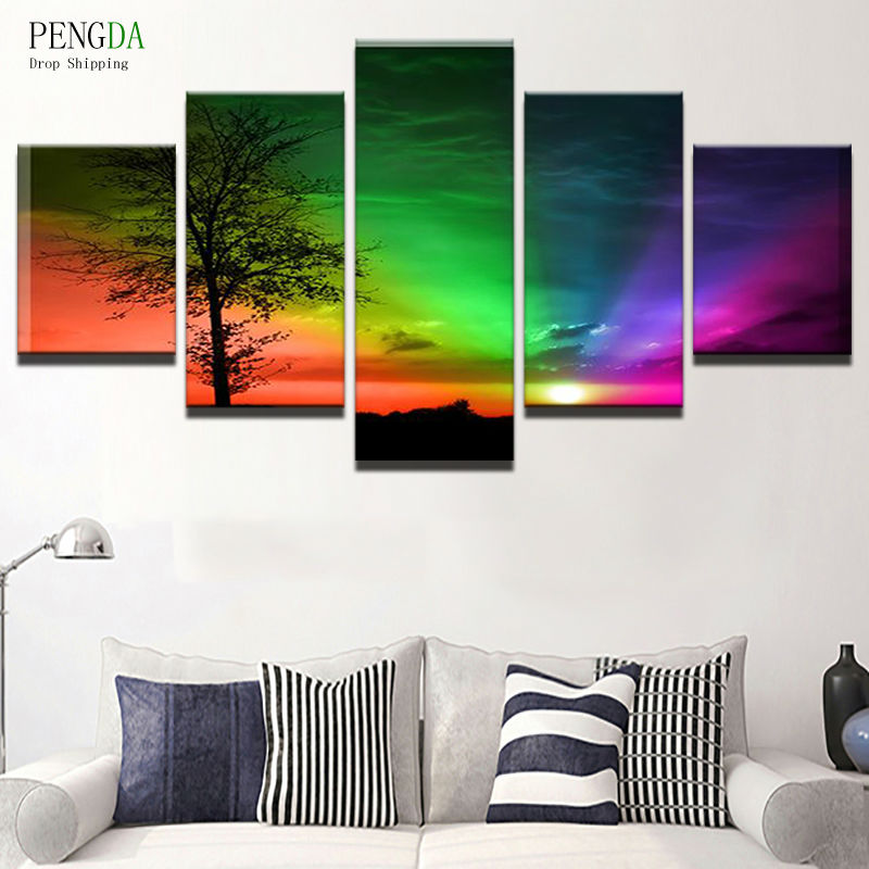 PENGDA Modern Printed Canvas Art 5 Panels Colorful Landscape Home Decoration For Living Room Canvas Art Modular Pictures