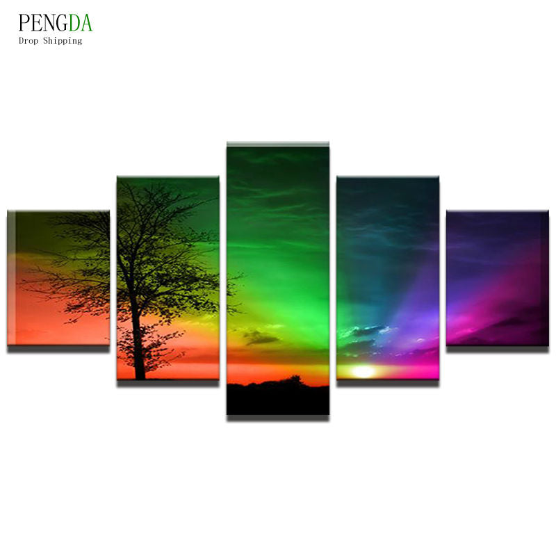 PENGDA Modern Printed Canvas Art 5 Panels Colorful Landscape Home Decoration For Living Room Canvas Art Modular Pictures