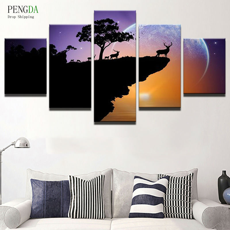 PENGDA Canvas Painting Home Decor Frames For Living Room Canvas Art Printed 5 Panel Animal Landscape On Canvas Wall Picture