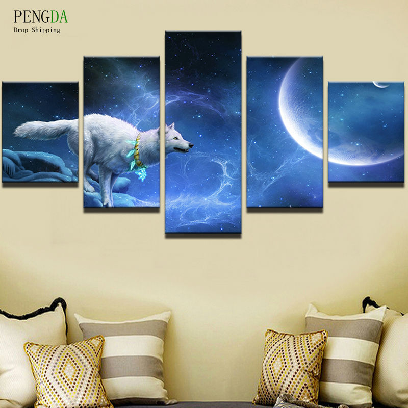 PENGDA Painting Picture Wall Art Home Decoration For Living Room Printing Type 5 Panel Animal Wolf Modern Frames For Paintings