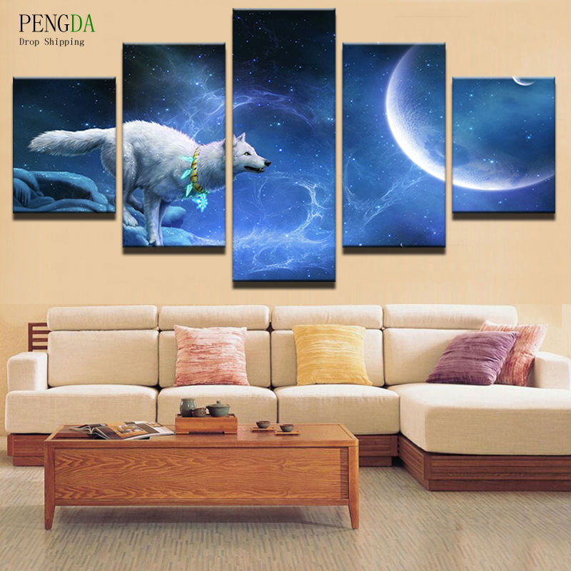 PENGDA Painting Picture Wall Art Home Decoration For Living Room Printing Type 5 Panel Animal Wolf Modern Frames For Paintings