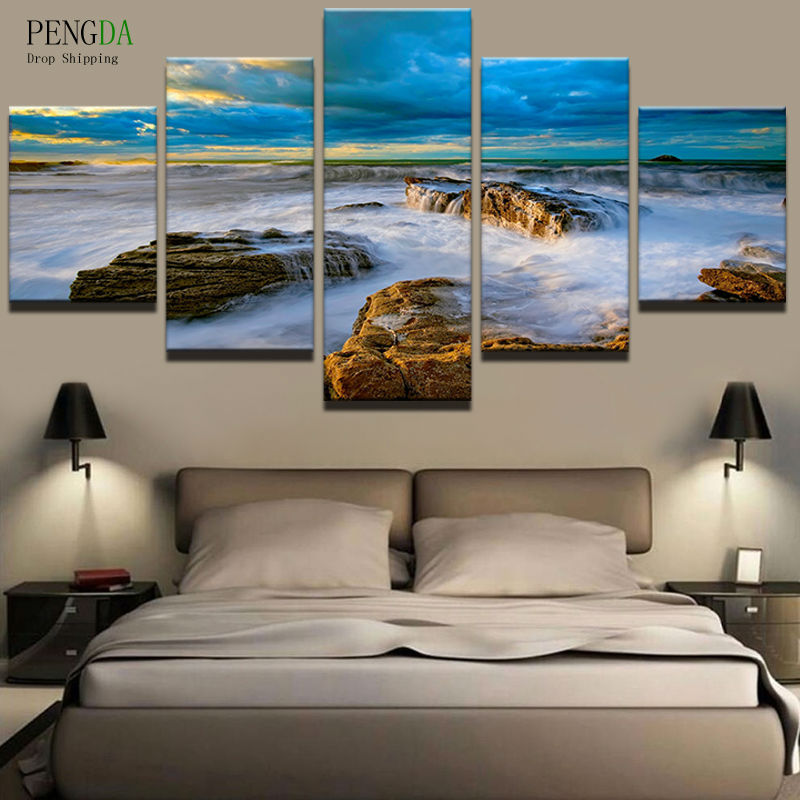 PENGDA 5 Panel Sea Landscape Modern Frames Decor Paintings Printed On Canvas Wall Picture Modern Decorative Canvas Art Prints