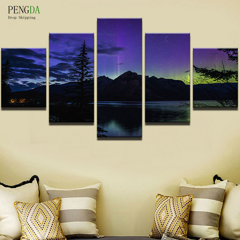 PENGDA Canvas Painting Style Wall Pictures For Living Room Wall Art Frames 5 Panel Beautiful Landscape Moder Decor Paintings