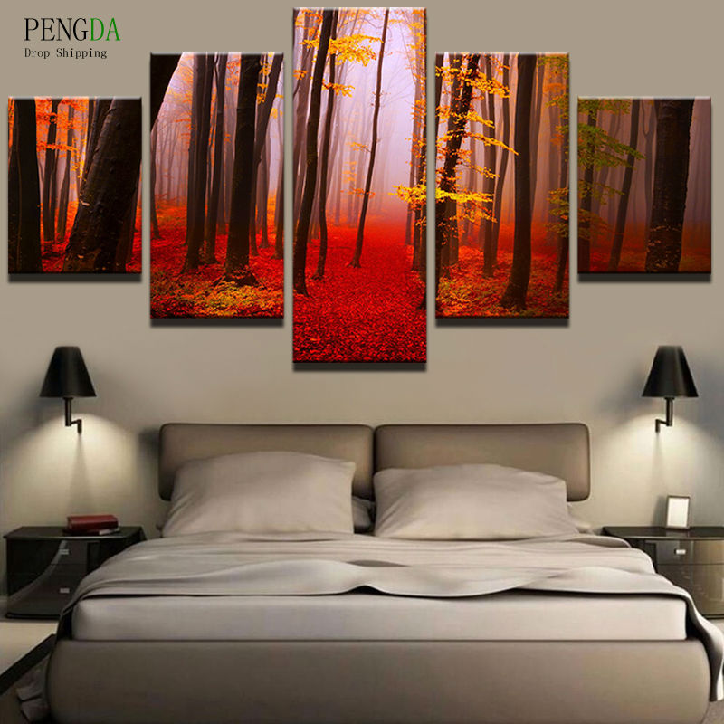 PENGDA Wall Art Canvas Painting Style Wall Pictures For Living Room Frames 5 Panel Tree Landscape Moder Decoration Paintings