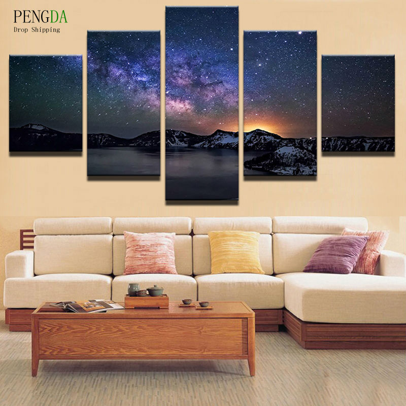 PENGDA Modern Frames For Paintings 5 Panel Star Canvas Wall Art Canvas Painting Landscape Wall Pictures For Living Room HD Print