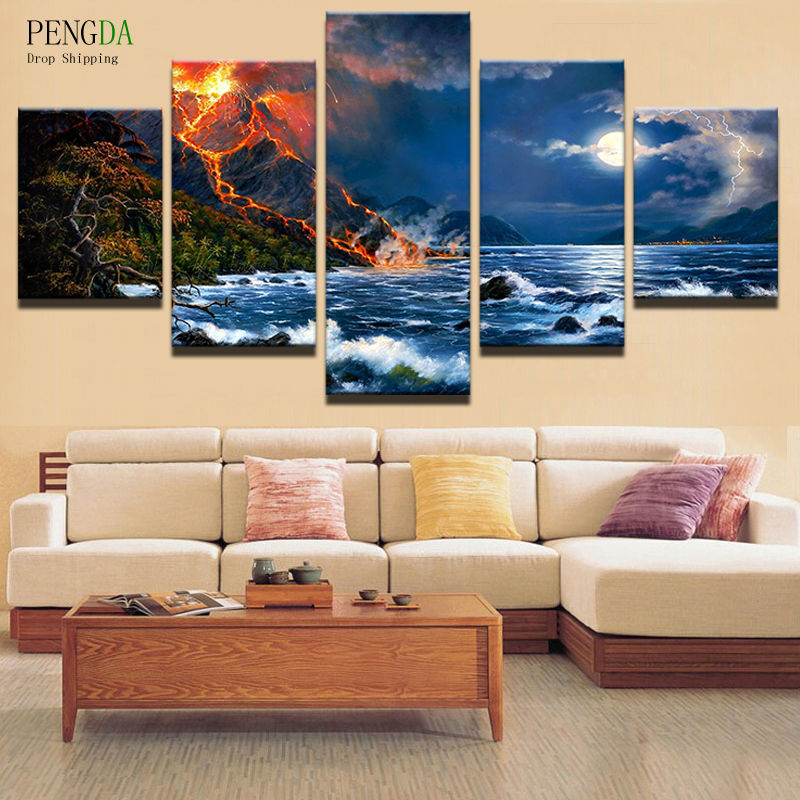PENGDA Modular Pictures 5 Pcs Night View Canvas Painting Wall Art Abstract Decorative Wall For Living Room Cuadros Frame Picture