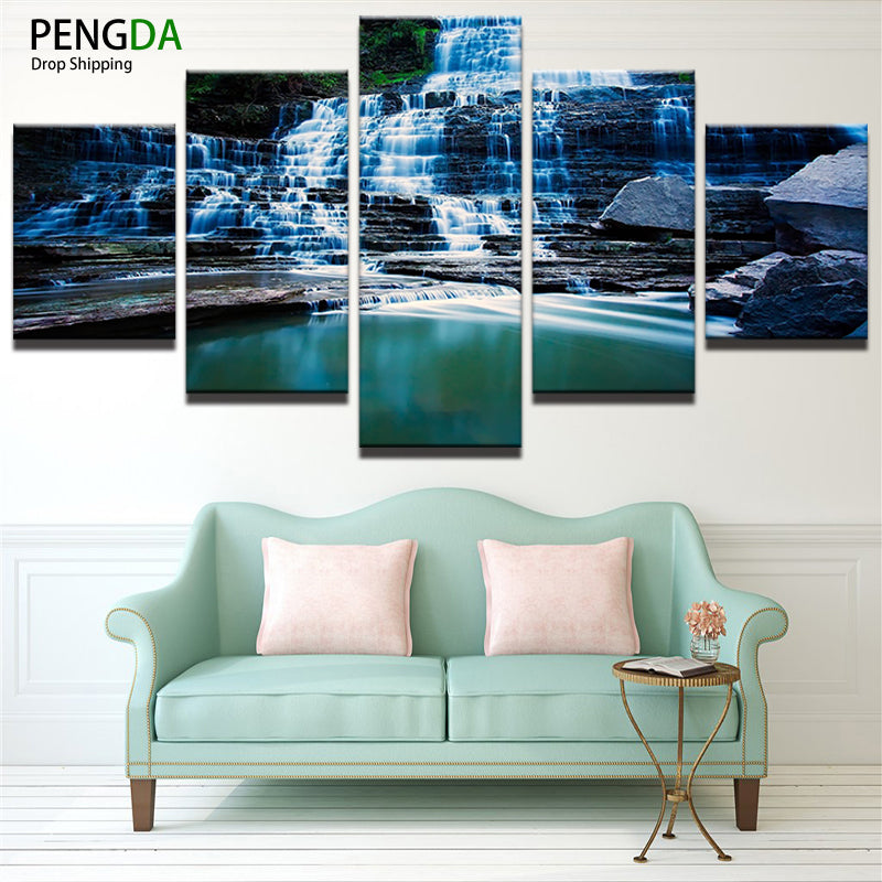 Modern Canvas Painting Art Modular Pictures 5 Panels PENGDA Waterfall Wall Art Pictures Painting For Living Room HD Printed