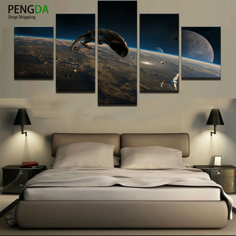 Modular Pictures Home Decor Prints Canvas Painting 5 Pieces Game Starry Sky Landscape Wall Pictures For Living Room Oil Painting