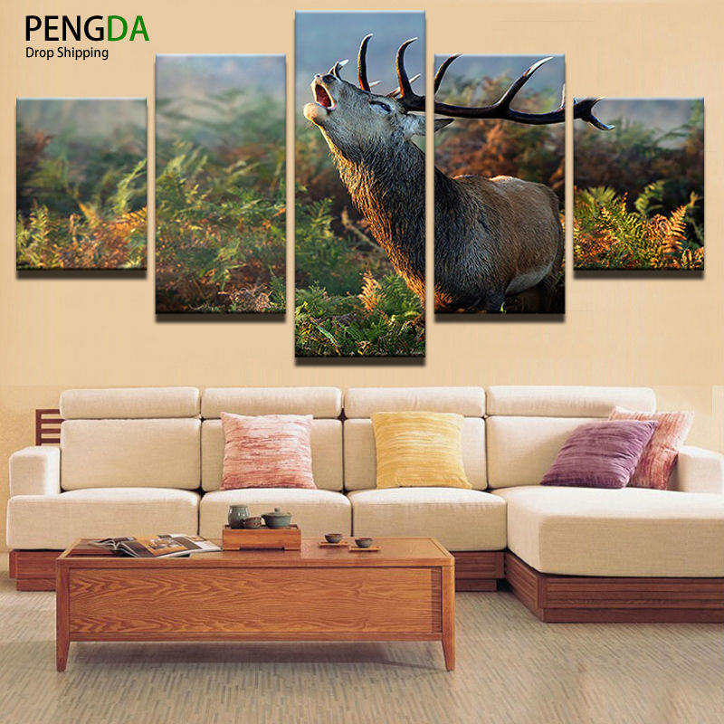 Abstract Painting Photo Wall Modular Pictures 5 Panel Animal Deer For Living Room Decorative Painting HD Poster Canvas Painting