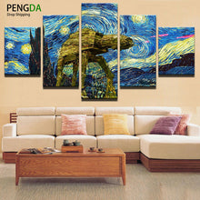 Load image into Gallery viewer, Canvas Oil Painting Cuadros 5 Panel Frames Night View Home Decoration Wall Art Modular Pictures Painting For Living Room Prints
