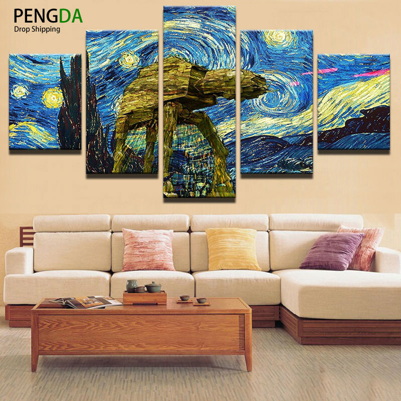 Canvas Oil Painting Cuadros 5 Panel Frames Night View Home Decoration Wall Art Modular Pictures Painting For Living Room Prints