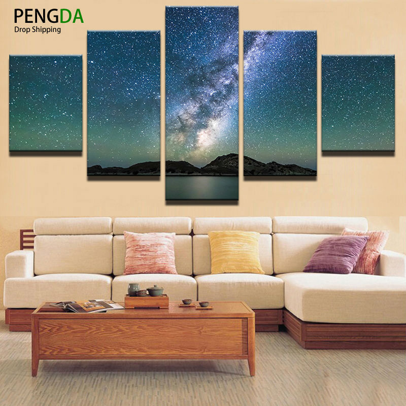 Canvas Art Wall Picture Home Decor Living Room 5 Panel Night View Canvas Print Modern Oil Painting Modern Frames For Paintings