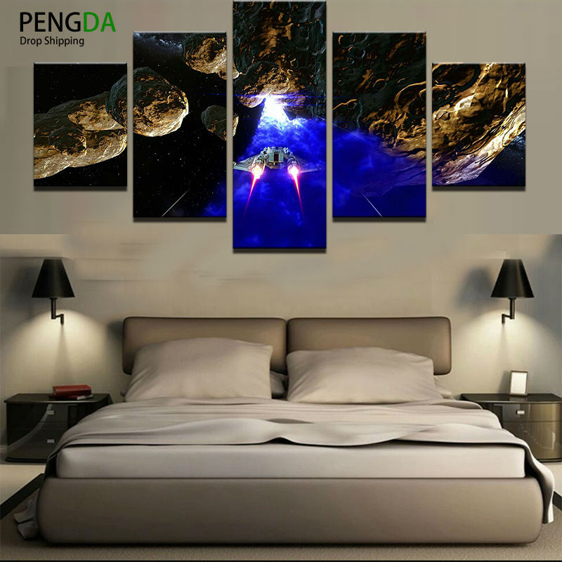 Modern Wall Art Canvas Prints Landscape Canvas Painting 5 Pieces Movie Game Star Wars Starfighter Modular Painting Decor Picture