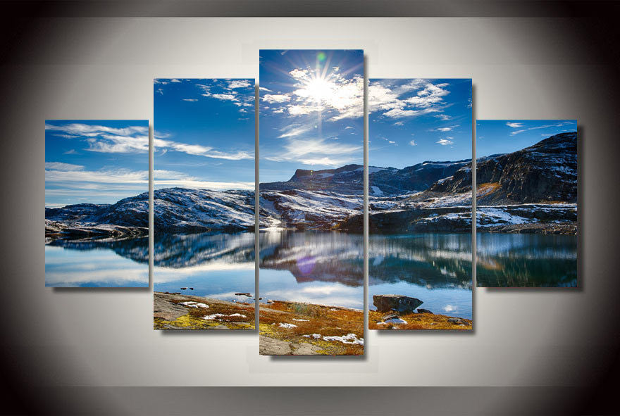 5 Panel Blue Sky Snow Mountain Lake Landscape Modern Home Wall Decor Canvas Picture Art HD Print Painting On Canvas Artworks